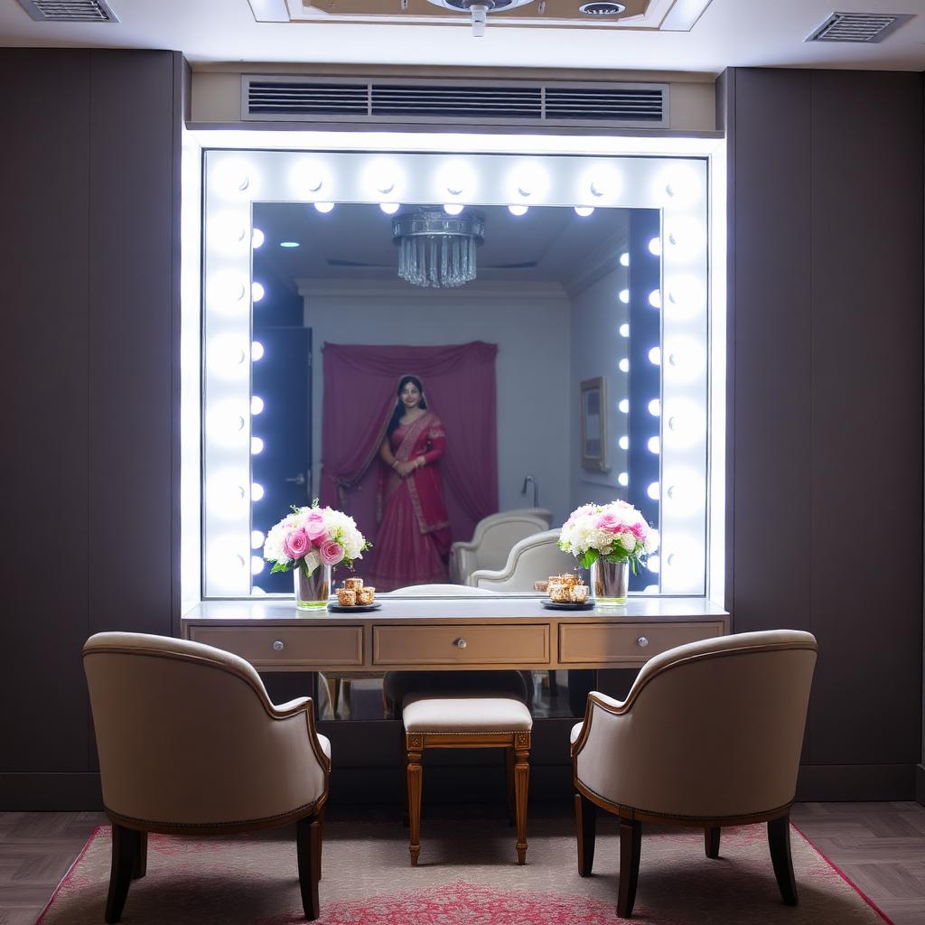Bridal getting-ready room with vanity mirror