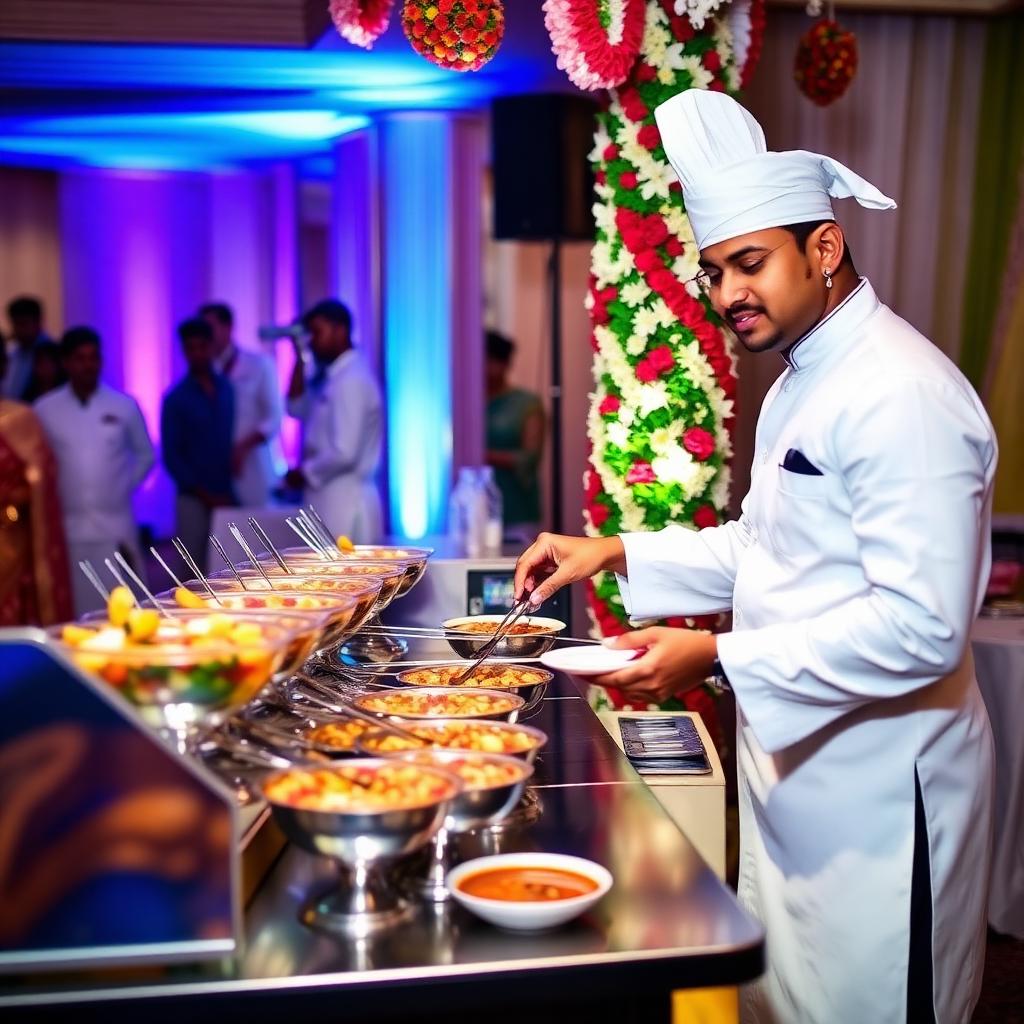 Chaat live counter with chef at wedding