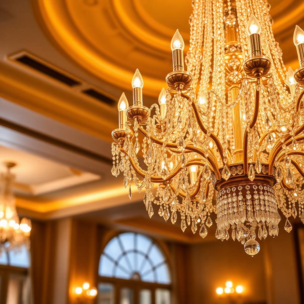 Crystal chandelier detail in MOZO banquet hall