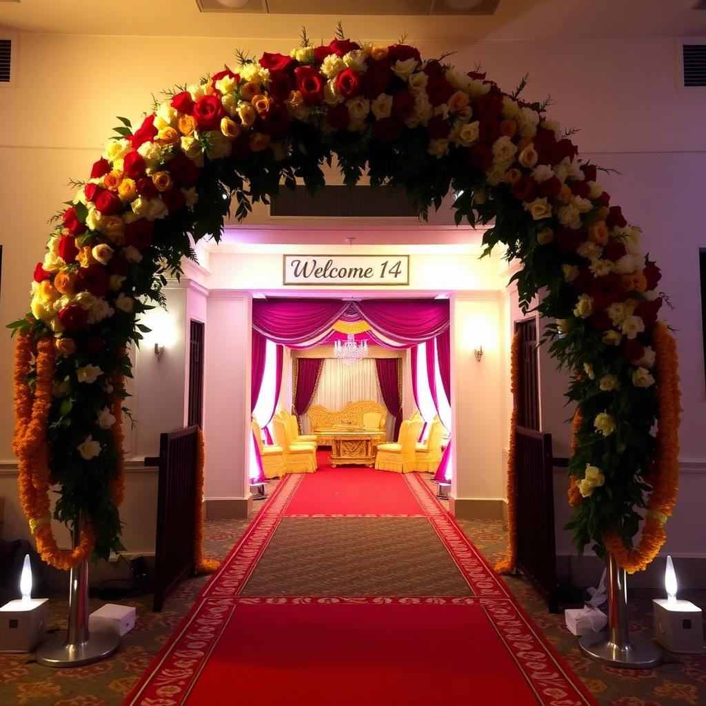 Grand floral entrance arch at MOZO