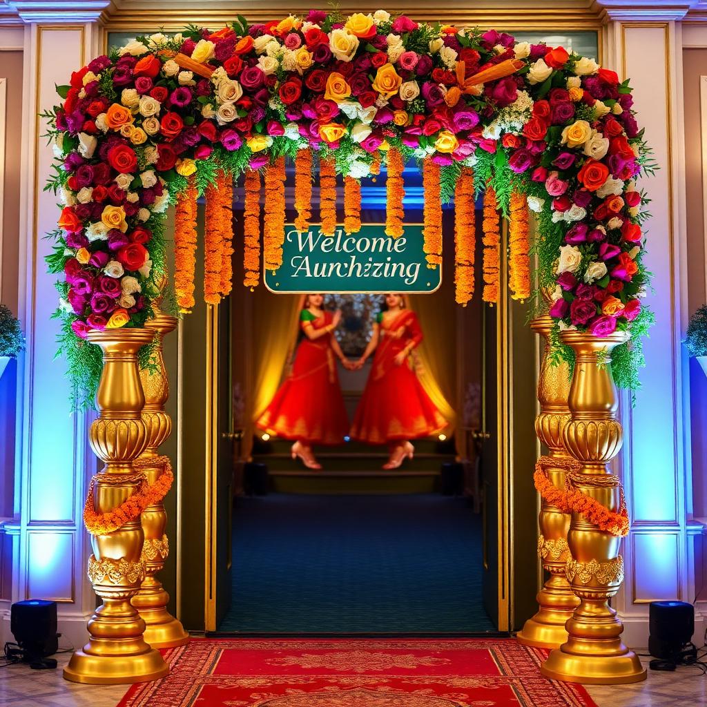 Colorful floral entrance arch at MOZO