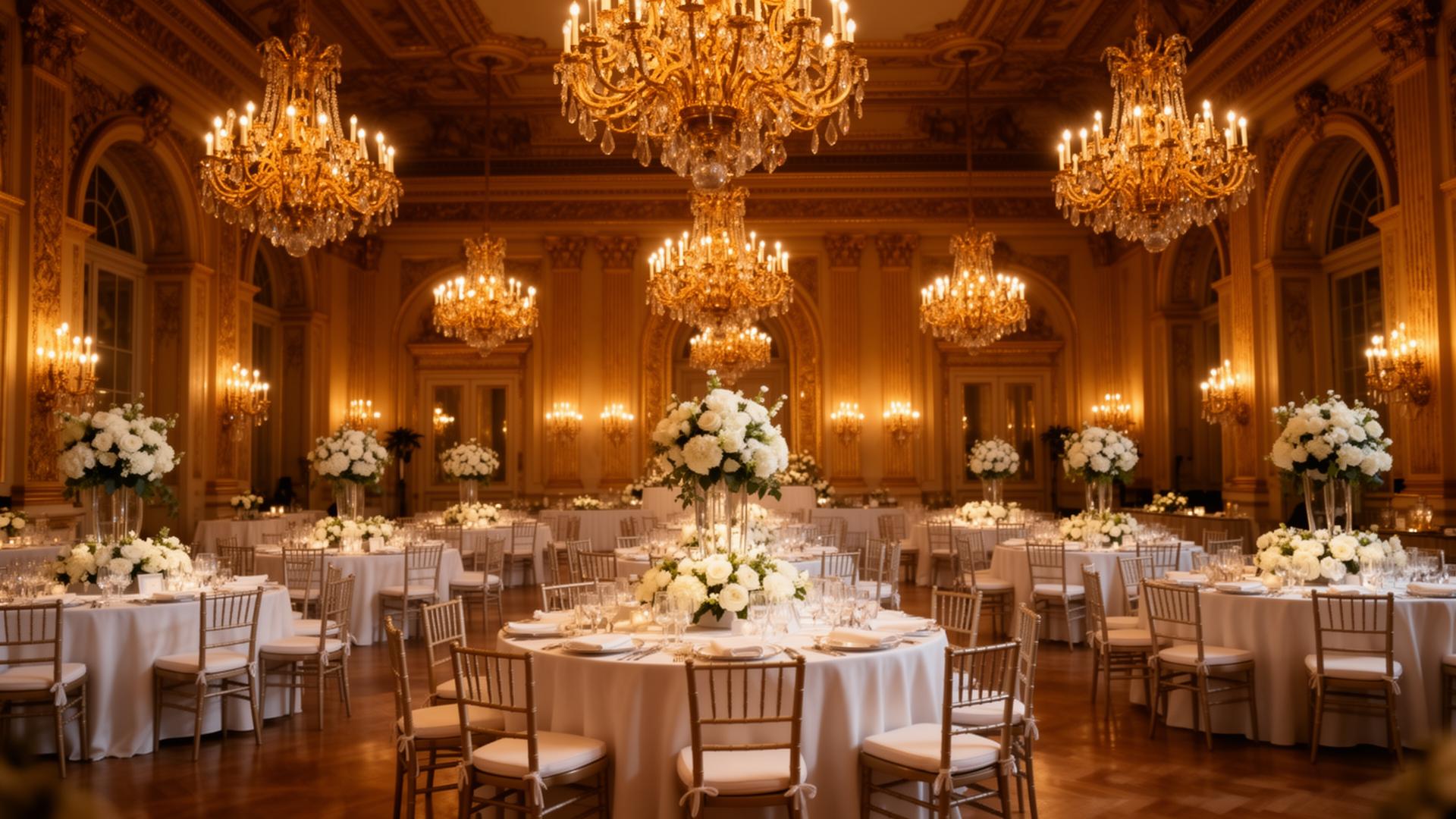 Grand banquet hall with chandeliers at MOZO Gurgaon