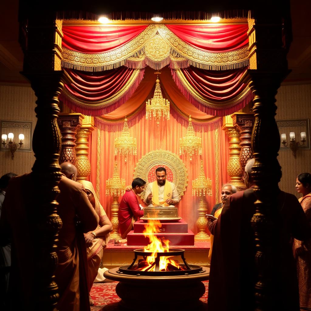 Puja mandap with sacred fire during Indian wedding