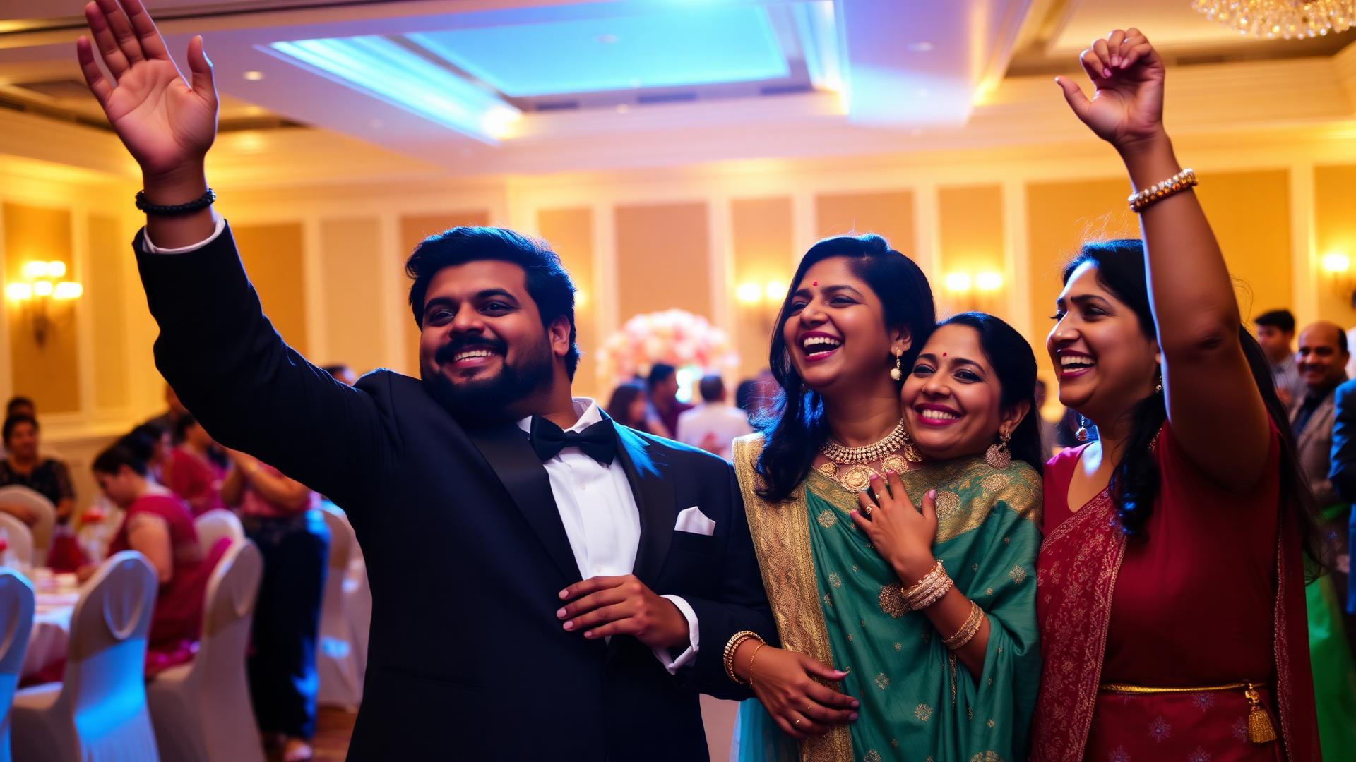 Happy couple and family at MOZO wedding reception in Gurgaon